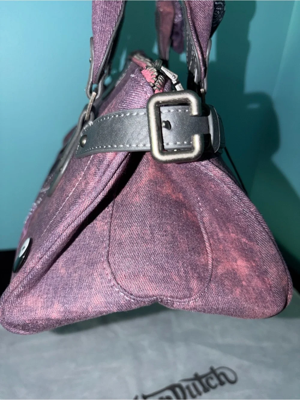 Von Dutch Bree Purple Pink Handbag with Lock, Twilly, and Pins NWT